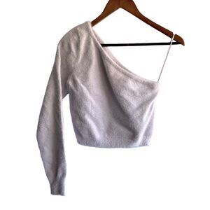 RUMO Pastel Purple One Shoulder Asymmetrical Fuzzy Sweater